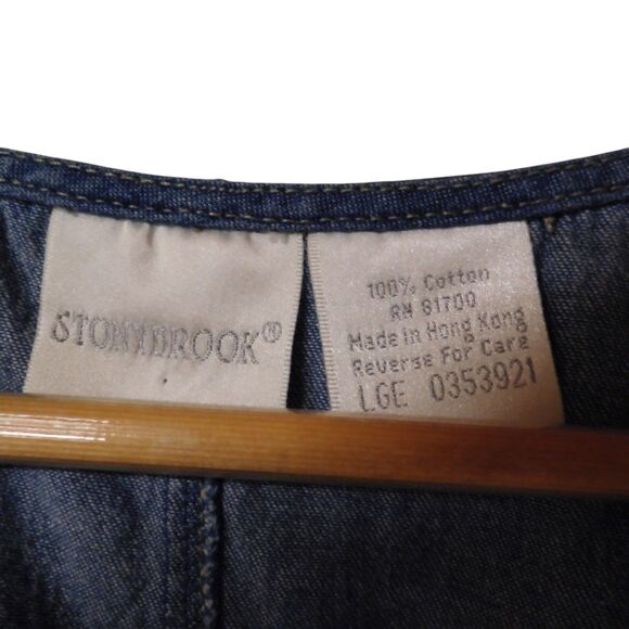 Vtg Womens Denim Long Dress Back Tie Blue Sleeveless Modest Sz Large Embroider - Picture 6 of 6